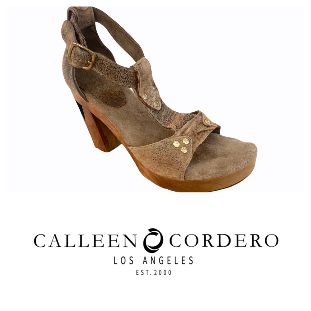 Calleen Cordero Suede & Wood Ankle Strap Platform